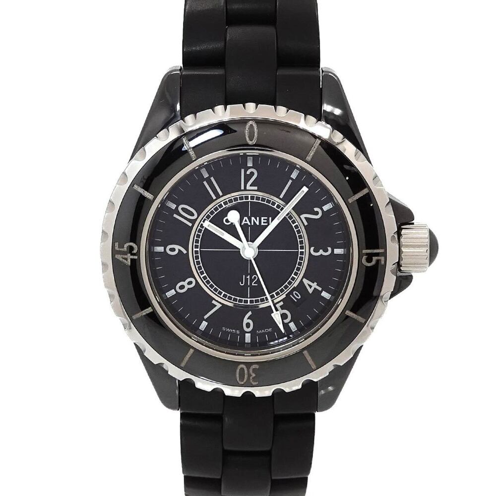 Chanel J12 33mm H0681 Women's Watch, Date Display, Black Ceramic, Rubber Stra...